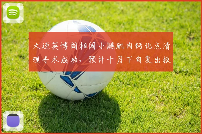 大连英博阎相闯小腿肌肉钙化点清理手术成功，预计十月下旬复出救火中甲升级战